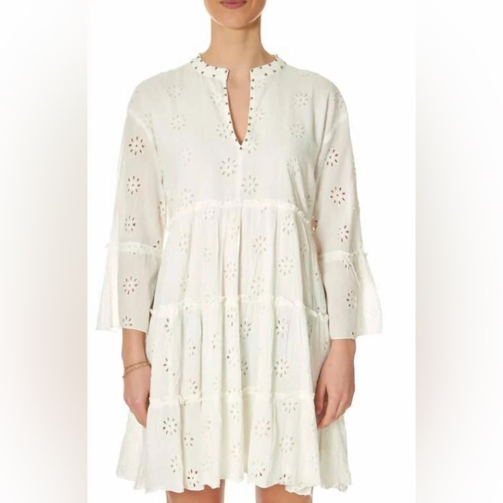Maison Hotel White Eyelet Long Sleeve Mini Dress Size XS